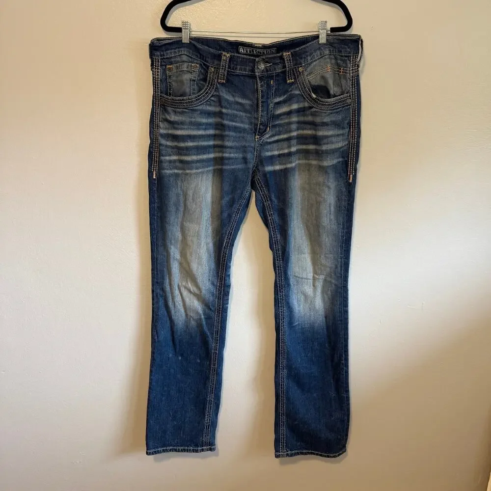 Affliction Jeans Men's Y2K Ace Straight Slim Flex Stretch Blue Denim 38 x 33